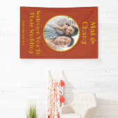 赤と金ゴールドのカップルの名前と写真結婚の歓迎 横断幕 (インサイチュ)