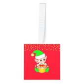 赤と金ゴールドのクリスマスかわいい小妖精や小人 キューブオーナメント (正面)