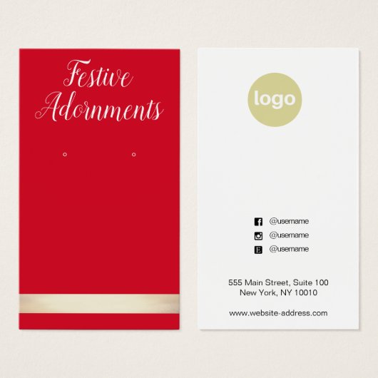 赤と金ゴールドのクリスマスイヤリング表示カード (正面&裏面)