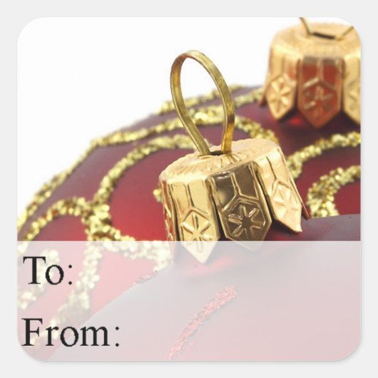 赤と金ゴールドのクリスマスオーナメントギフトラベル スクエアシール (正面)