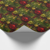 赤と金ゴールドのクリスマスオーナメントクリスマスツリーラップ ラッピングペーパー (角)