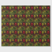 赤と金ゴールドのクリスマスオーナメントクリスマスツリーラップ ラッピングペーパー (フラット)
