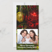 赤と金ゴールドのクリスマスオーナメントツリー縦型フォトカード シーズンカード (正面)