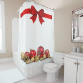 赤と金ゴールドのクリスマスオーナメント シャワーカーテン (インサイチュ)