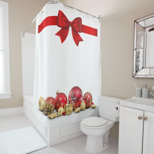 赤と金ゴールドのクリスマスオーナメント シャワーカーテン (インサイチュ)