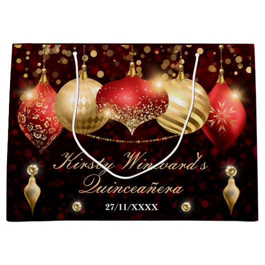 赤と金ゴールドのクリスマスバウズキンセアニラ ラージペーパーバッグ (正面)