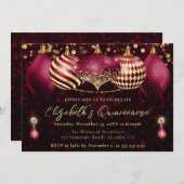 赤と金ゴールドのクリスマスバウブルキンセアニェラ 招待状 (正面/裏面)