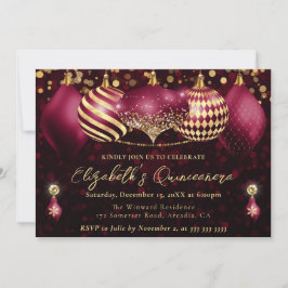 赤と金ゴールドのクリスマスバウブルキンセアニェラ 招待状