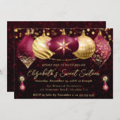 赤と金ゴールドのクリスマスバウブルズスウィート16 招待状 (正面/裏面)