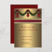 赤と金ゴールドのクリスマスパーティーRSVP 出欠カード (正面/裏面)