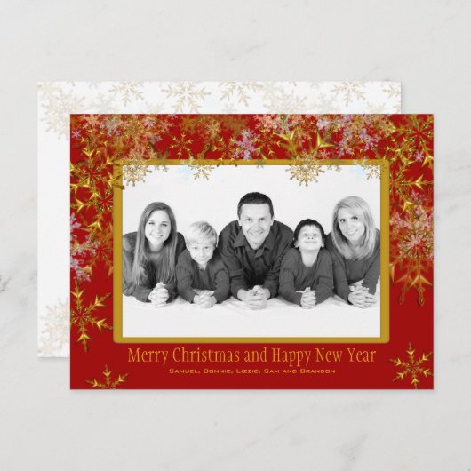 赤と金ゴールドのクリスマスフォトポストカード シーズンポストカード (正面/裏面)