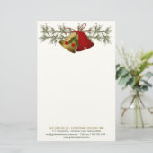 赤と金ゴールドのクリスマスベル、柊と松 便箋 (スタンド正面)