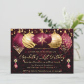 赤と金ゴールドのクリスマスボードバースデーパーティー 招待状 (スタンド正面)