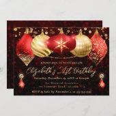 赤と金ゴールドのクリスマスボードバースデーパーティー 招待状 (正面/裏面)