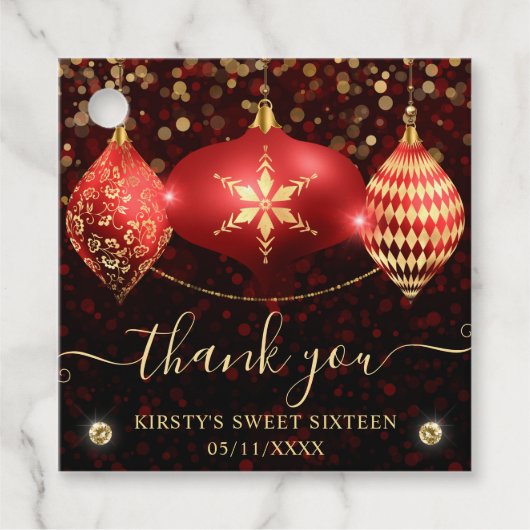 赤と金ゴールドのクリスマスボードブルSweet sixteen フェイバータグ (正面)