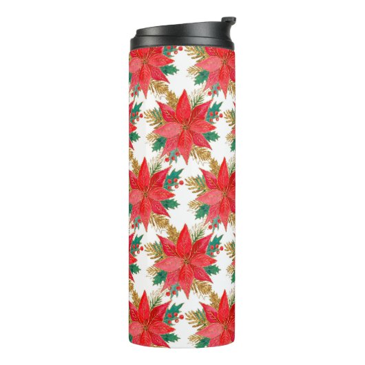 赤と金ゴールドのクリスマスポインセチア模様 タンブラー (回転左)