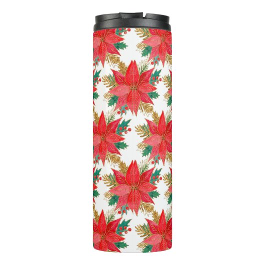 赤と金ゴールドのクリスマスポインセチア模様 タンブラー (裏面)