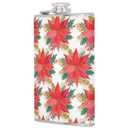 赤と金ゴールドのクリスマスポインセチア模様 フラスク (左)