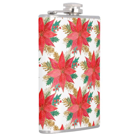 赤と金ゴールドのクリスマスポインセチア模様 フラスク (右)