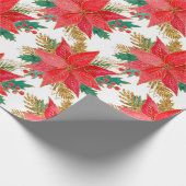 赤と金ゴールドのクリスマスポインセチア模様 ラッピングペーパー (角)