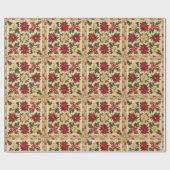 赤と金ゴールドのクリスマスポインセチア模様 ラッピングペーパー (フラット)