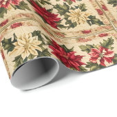 赤と金ゴールドのクリスマスポインセチア模様 ラッピングペーパー (ロールコーナー)