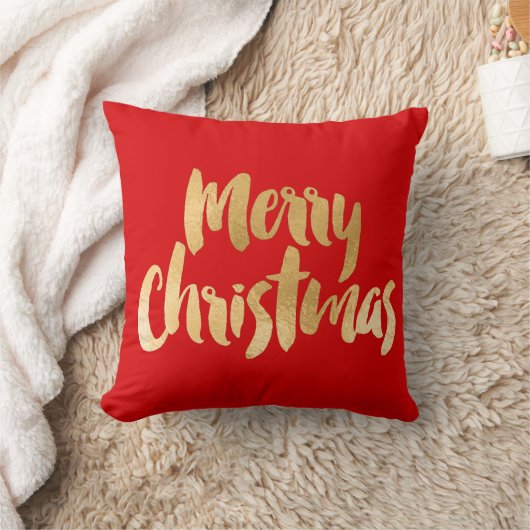 赤と金ゴールドのクリスマス枕「メリークリスマス」 クッション (ブランケット)