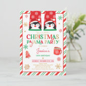 赤と金ゴールドのクリスマス·パジャマの誕生日パーティー 招待状 (スタンド正面)