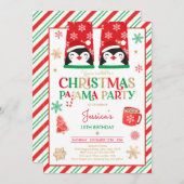 赤と金ゴールドのクリスマス·パジャマの誕生日パーティー 招待状 (正面/裏面)