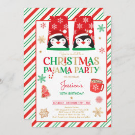 赤と金ゴールドのクリスマス·パジャマの誕生日パーティー 招待状
