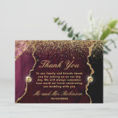 赤と金ゴールドのグリッターアゲートマーブル結婚ズ サンキューカード (スタンド正面)