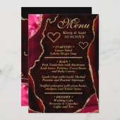 赤と金ゴールドのグリッターアゲートマーブル結婚ズ メニュー (正面/裏面)