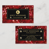 赤と金ゴールドのグリッターハートパターン 名刺 (正面/裏面)