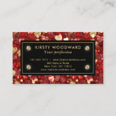 赤と金ゴールドのグリッターハートパターン 名刺 (裏面)