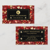 赤と金ゴールドのグリッターハートパターン 名刺 (正面/裏面)