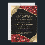 赤と金ゴールドのグリッターハート21st誕生日 招待状<br><div class="desc">赤エレガントと金ゴールドのグリッターハートグラムエッジデザインと金ゴールド要素</div>