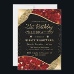 赤と金ゴールドのグリッターハート21st誕生日 招待状<br><div class="desc">赤エレガントと金ゴールドのグリッターハートグラムエッジデザインと金ゴールド要素</div>