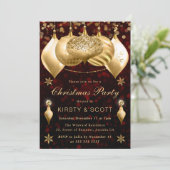 赤と金ゴールドのグリッターバウブルクリスマスパーティー 招待状 (スタンド正面)