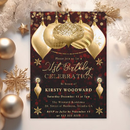 赤と金ゴールドのグリッターバウブル21st誕生日 招待状