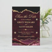 赤と金ゴールドのグリッター大理石瑪瑙の日付を保存 セーブザデート (スタンド正面)