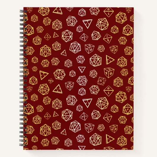 赤と金ゴールドのゲームサイコロd20ゲーマー ノートブック (正面)