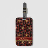 赤と金ゴールドのシームレスなパターンフローラ ラゲッジタグ (正面縦)