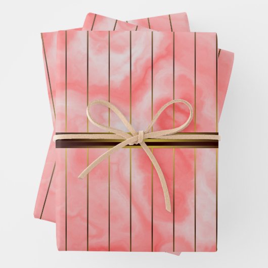 赤と金ゴールドのジオメトストライプリック大理石 ラッピングペーパーシート (インサイチュ)