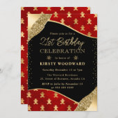 赤と金ゴールドのジンジャーブレッドマン21日 招待状 (正面/裏面)