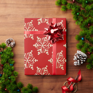 赤と金ゴールドのスノーフレークのクリスマスラッピング紙 ラッピングペーパー