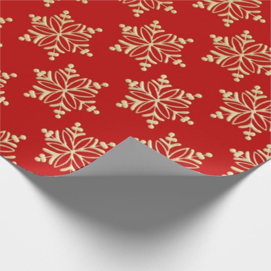 赤と金ゴールドのスノーフレークのクリスマスラッピング紙 ラッピングペーパー (角)