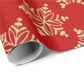 赤と金ゴールドのスノーフレークのクリスマスラッピング紙 ラッピングペーパー (ロールコーナー)