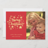 赤と金ゴールドのタイポグラフィ写真クリスマスカード 招待状 (正面)