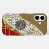 赤と金ゴールドのタータンチェックの格子縞とレース Case-Mate iPhoneケース (裏面 (横))