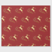 赤と金ゴールドのトナカイ包み紙 ラッピングペーパー (フラット)